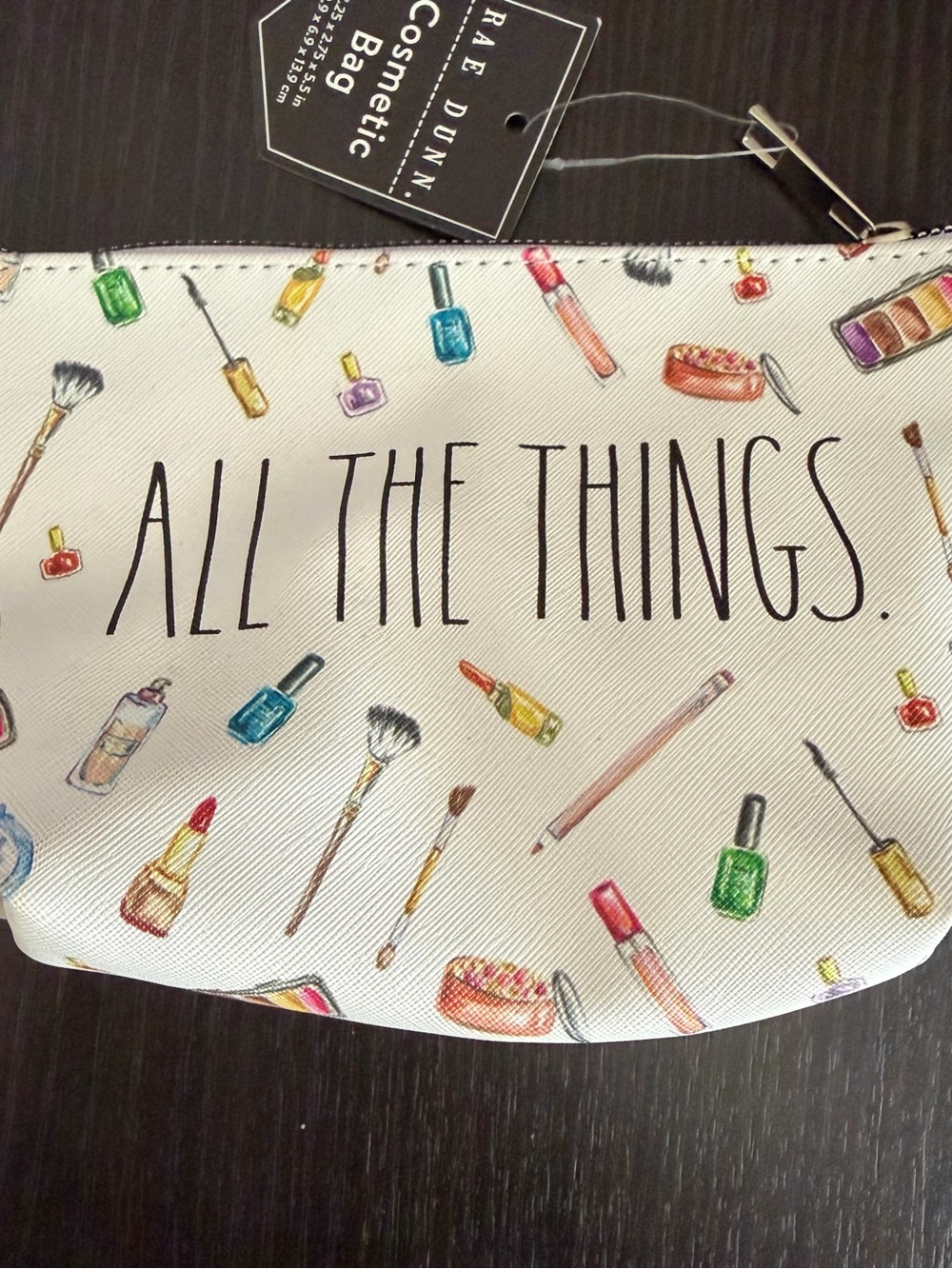 RAE DUNN "All The Things" Cosmetic Bag Small White Makeup Graphic NWT - Picture 4 of 11